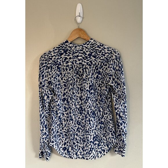 C Wonder Silk Shirt XS‎ Blue And White Cheetah Print Button Cuff - Picture 5 of 12